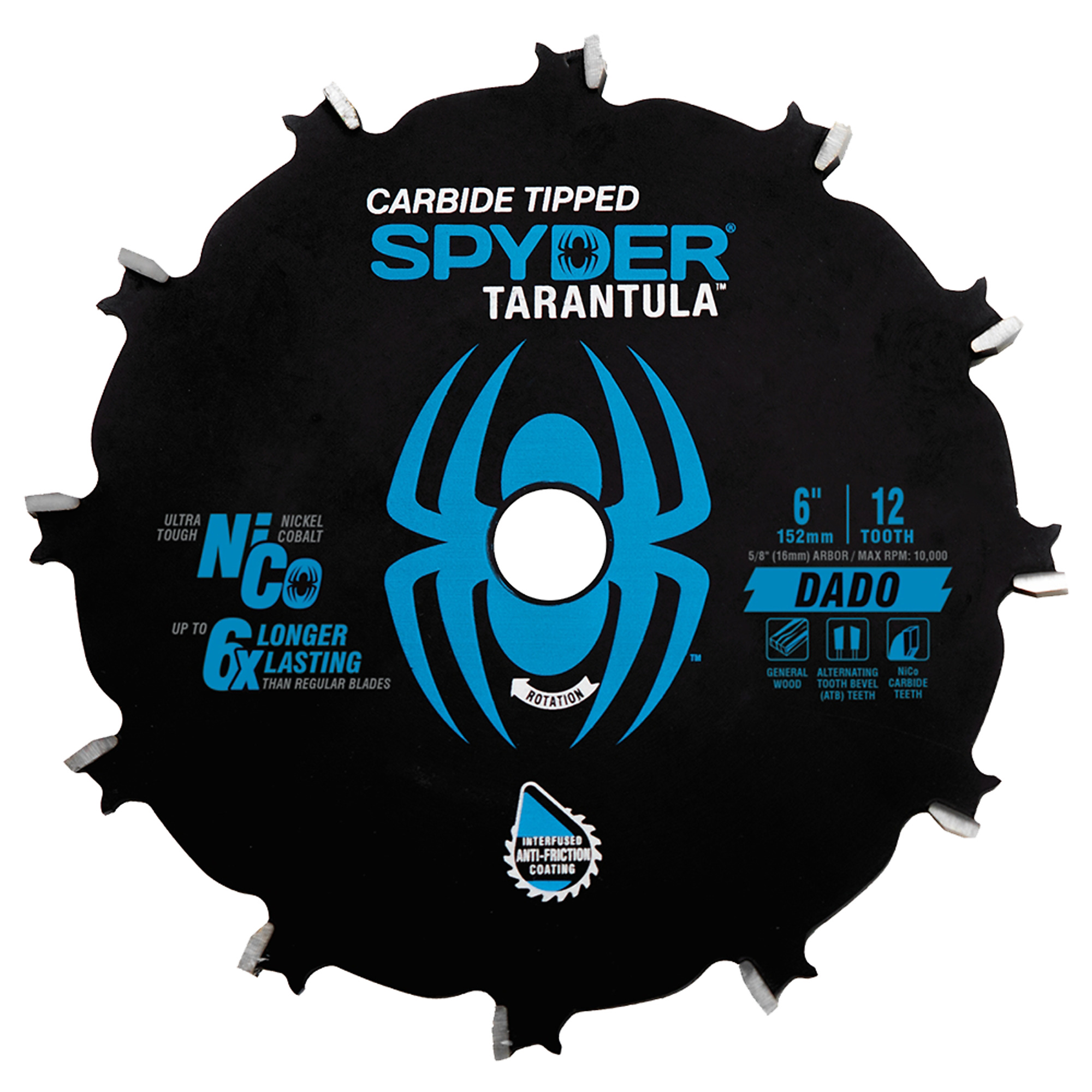 SPYDER, 6in. 12T Dado TCT Stl Circ Tarantula Saw Blade, Blade Diameter 6 in, Included (qty.) 5 Model# 13023